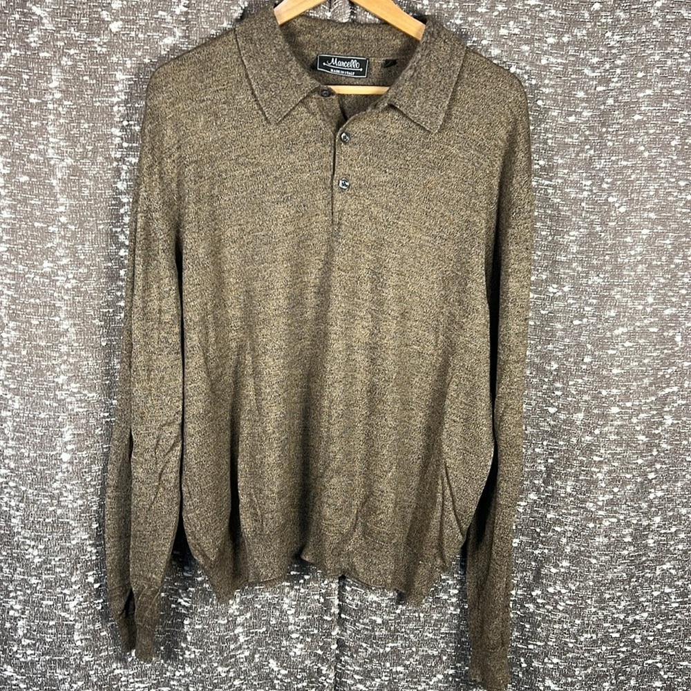 Marcello Italian Brown Button Up Long Sleeve Polo Shirt‎